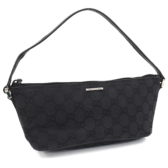 Gucci Accessory Pouch Mini Handbag GG Canvas Leather Black - Picture 1 of 9